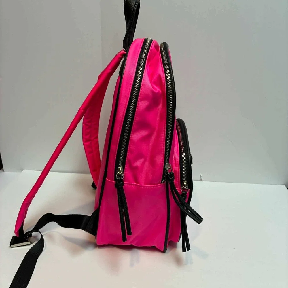 No Boundaries Nylon Backpack Womens Large Neon Pink Striped Lining Multi-Pocket